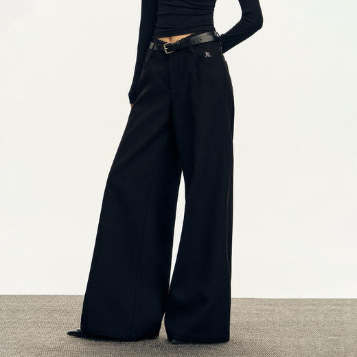 Ariseism 美式复古垂感蕾丝腰头西装裤女春秋新款休闲长裤子 商品图2