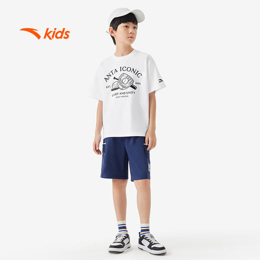安踏儿童男大童针织短袖T恤2025年夏透气圆领休闲短T恤352528131 商品图2