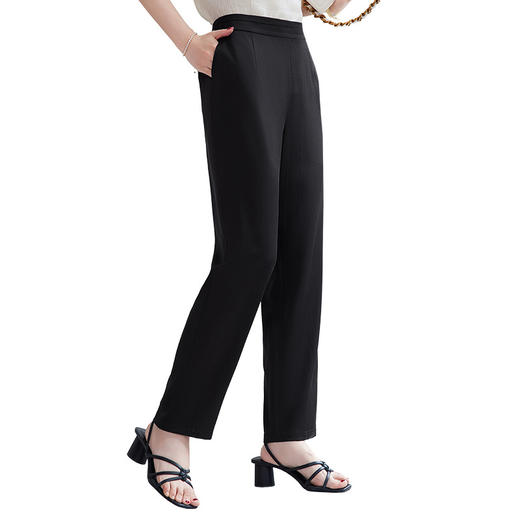 QS-42501077【真丝斜纹绸】夏季真丝九分裤高腰显瘦薄款桑蚕丝直筒休闲裤1077 商品图4