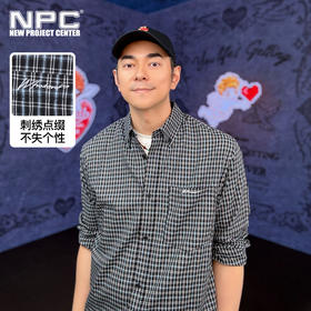 NPC潮牌复古老钱风字母刺绣小格纹翻领衬衫男圆弧下摆NP53SH15