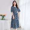 QS-82501101中大淑女装5A桑蚕丝连衣裙夏季圆领100%真丝印花连衣裙女1101 商品缩略图0