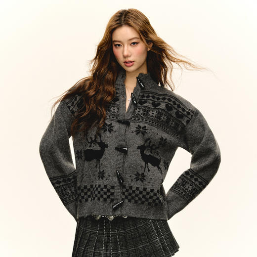 Ariseism  美式复古费尔岛半拉链立领提花毛衣外套女春秋新款 商品图2
