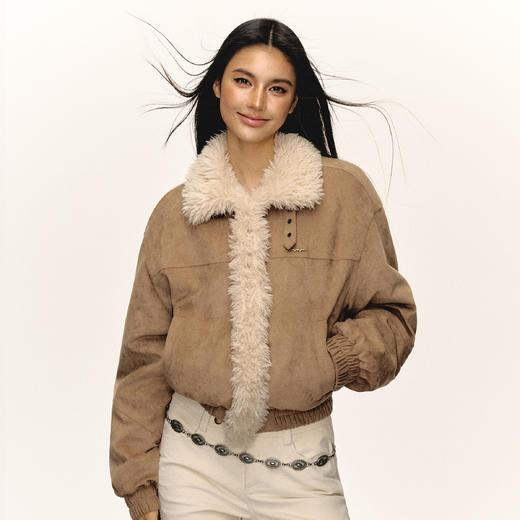 Ariseism美式复古高级感麂皮绒羊羔毛拼接棉衣外套女冬季新款棉服 商品图1