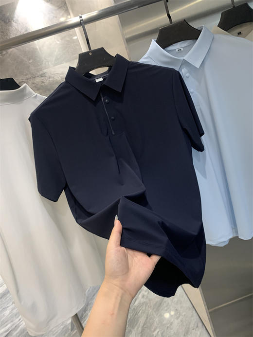 冰感科技!户外高弹透气速干!2025夏季新款男纯色商务休闲短袖POLO衫T 商品图7