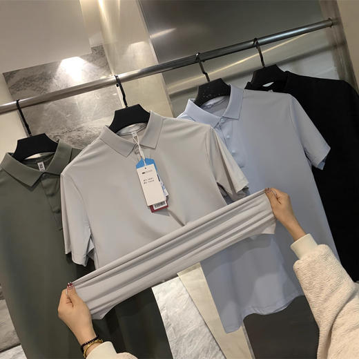 凉感降温冰丝速干！2025无痕压胶工艺!高支翻领短袖商务T恤polo衫男！ 商品图2