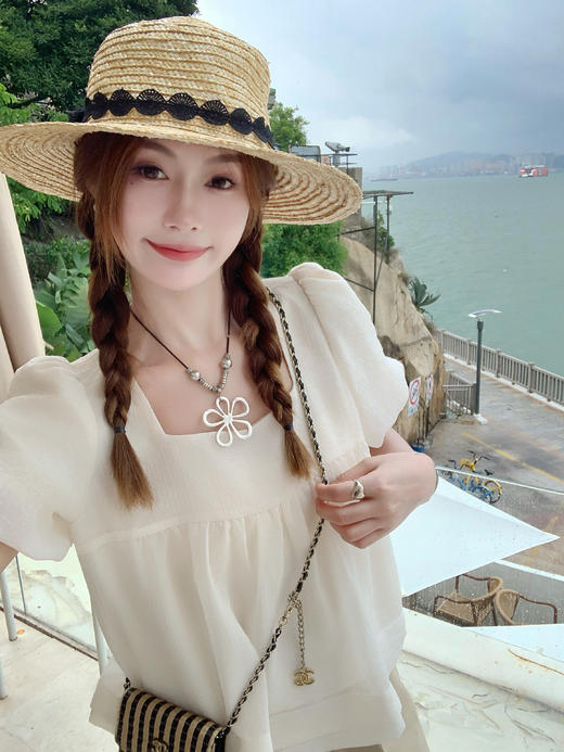 <曾小咸推荐>现货秒杀！微信超特价！韩系减龄方领娃娃衫短袖衬衫 日常139.99 立减70 秒杀69.99！ 商品图7