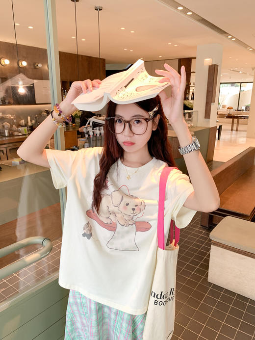 <曾小咸推荐>印花短袖T恤不规则格子半身裙 商品图10