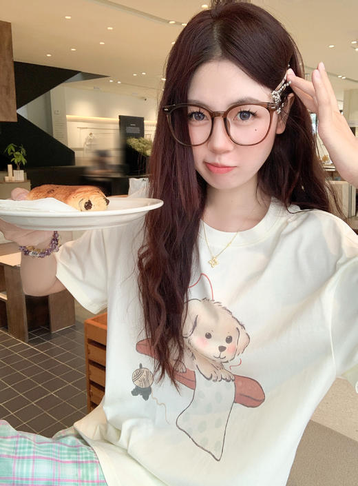 <曾小咸推荐>印花短袖T恤不规则格子半身裙 商品图9