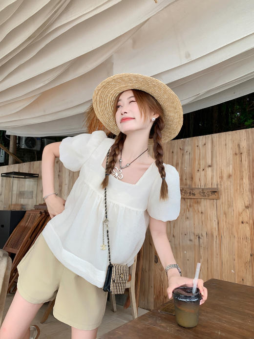 <曾小咸推荐>现货秒杀！微信超特价！韩系减龄方领娃娃衫短袖衬衫 日常139.99 立减70 秒杀69.99！ 商品图8