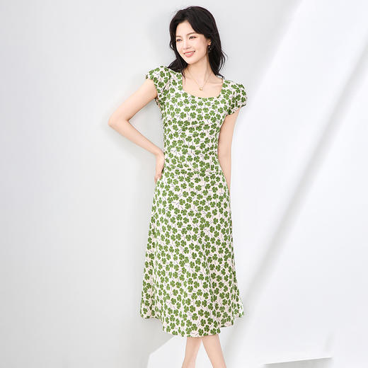 「高货wl」全新升级【铂金会员321/天猫429/差价108】(01411)洛诗琳气质减龄印花双绉连衣裙2025夏季方领修身显瘦裙子 商品图0