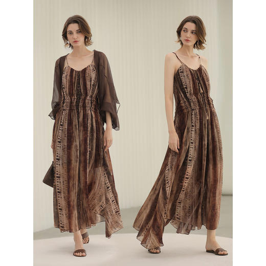 COCOBELLA[水彩摩卡]重工抽褶腰绳流苏度假吊带连衣裙FR3101 商品图2