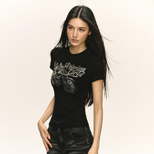 Ariseism 美式复古设计感短袖t恤女夏季新款修身上衣 商品图1