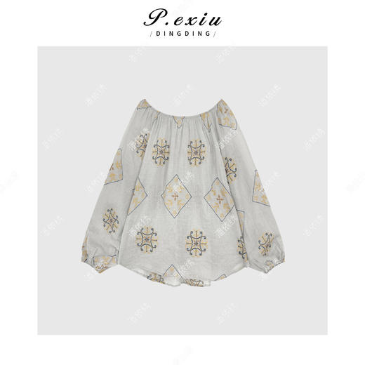 PanYiXiu/潘依绣【茉莉雨】100%苎麻法式刺绣一字领长袖衬衫M8801 商品图1