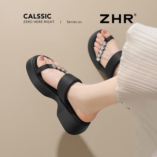 ZHR则则厚底增高拖鞋夹趾人字拖外穿2025夏新款海边水钻沙滩凉鞋 商品图6