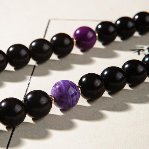 清代紫檀家具老料制手持(直径1.2厘米，配紫锂云母、紫龙晶、紫云母) 商品图4