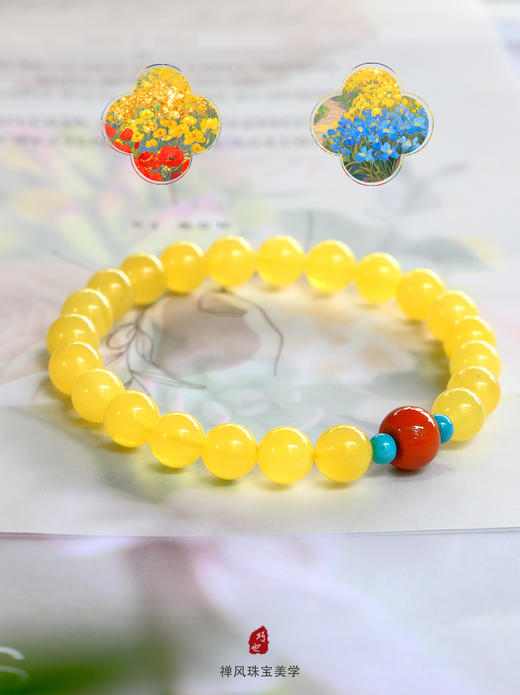 巧也【蜜韵.松瑞】8mm蜜蜡配南红松石手珠国风手串禅意风 商品图2