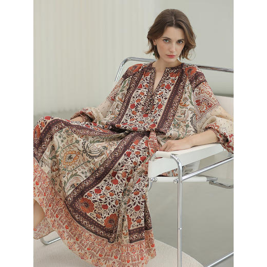 COCOBELLA度假风定位印花裁剪半身裙夏气质通勤大摆裙HS7050 商品图1