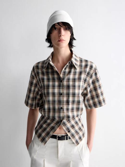 出逃赤岗西/25SSC29/经典色织斜纹TR格纹棉感对丝短袖衬衫 商品图0