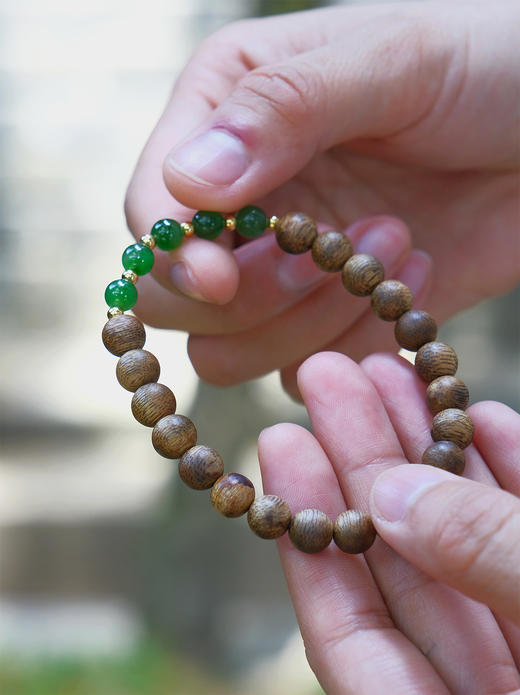 巧也【沉翠逸韵】8mm沉香配碧玉手珠国风手串禅意风 商品图2