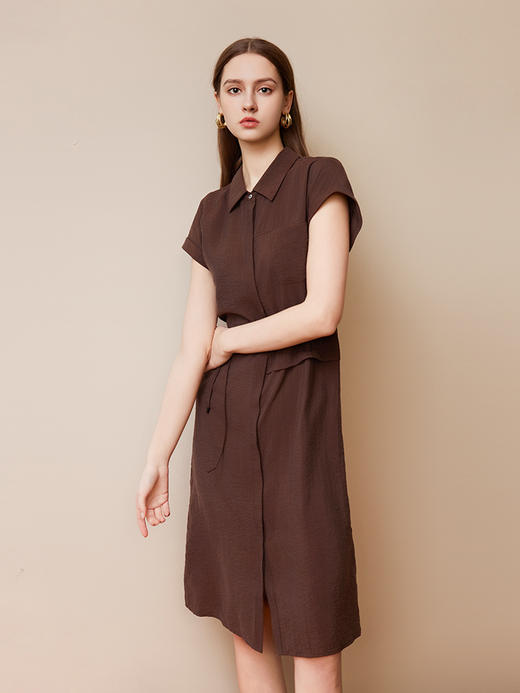 【莱赛尔+棉+麻衬衫裙】25年夏季新品女士中长款单排扣系带收腰裙子 商品图2