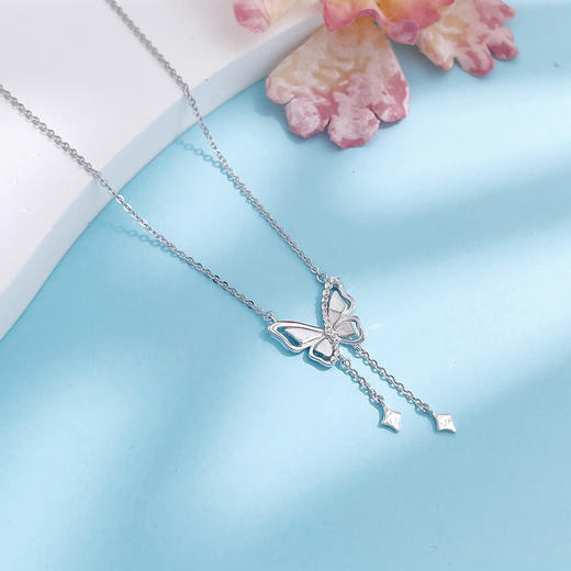 【限时8.8折】【线上铂金馆】PT950 #九紫离火 【国际铂金协会】铂金仿钻镂空蝴蝶星星流苏调节套链(BTL00233)预售产品下单后不退款不退货不换货不补差价) 商品图1