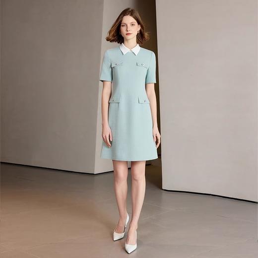 IWY/ 水蓝色海屿盛夏_新款连衣裙撞色翻领蓝色肌理感小香风裙子Q1320 商品图0