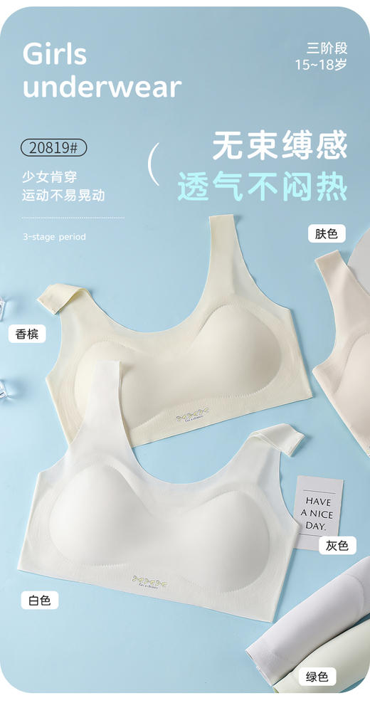 女士少女文胸锦纶冰丝无痕二三阶段少女背心窄肩宽肩20818/20819 商品图1