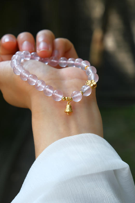 巧也【粉晶铃韵】8mm粉水晶配鎏金银鉓手珠国风手串禅意风 商品图7