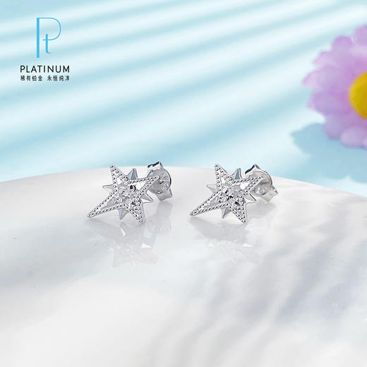 【限时8.8折】【线上铂金馆】PT950 #碎碎冰 【国际铂金协会 精品】铂金实心碎碎冰圣诞星芒耳饰耳钉（直针配铂金耳迫）(BES00200)预售产品下单后不退款不退货不换货不补差价) 商品图0