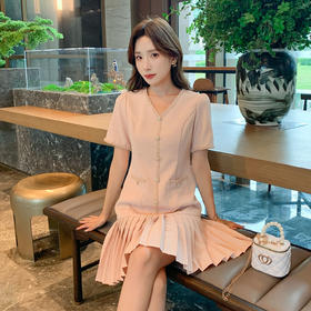 奢姿大码女装2025夏季轻奢通勤小香风连衣裙胖妹妹时尚百褶裙子9952853332