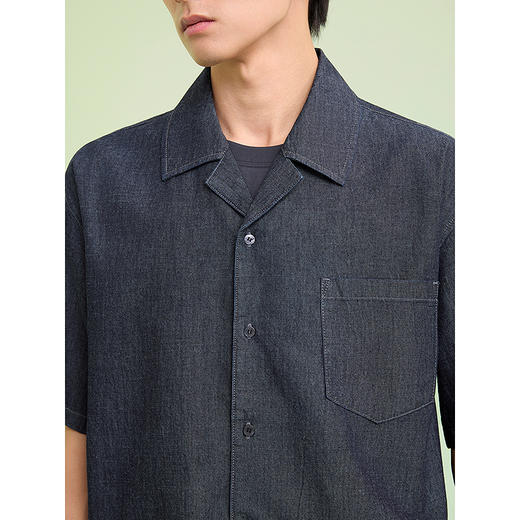 GXG男装 轻水洗短袖衬衫古巴领牛仔衬衣度假风上衣 2025夏季热卖 商品图3