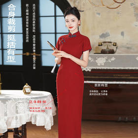 TZRY-新款爆款重磅香云纱桑蚕丝冠乐皱真襟旗袍裙宴会礼服日常优雅旗袍