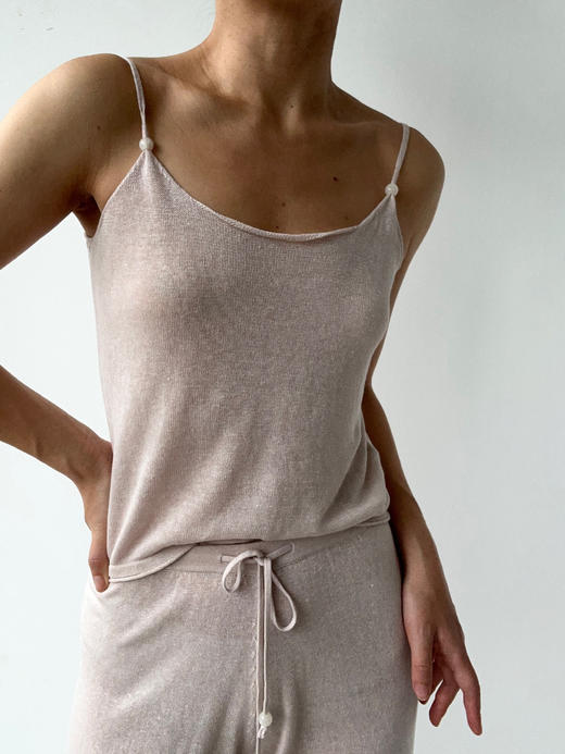 ZAANLI｜ZNSS25022 汉麻天丝卷边吊带针织背心 [ 绿 /  杏 / 棕 ] 商品图6