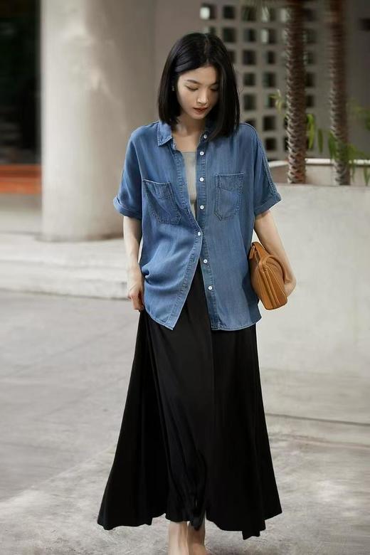 夏日港风100天丝软牛仔短袖衬衫 商品图6