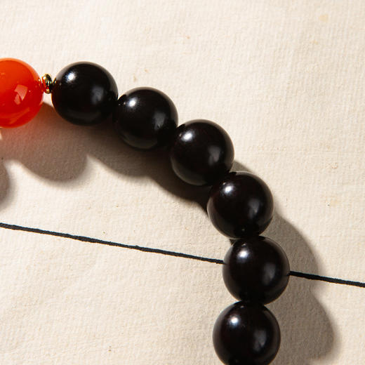 清代紫檀家具老料制手持(直径1.2厘米，配老翡翠鱼、南红、蜜蜡、海纹石) 商品图7