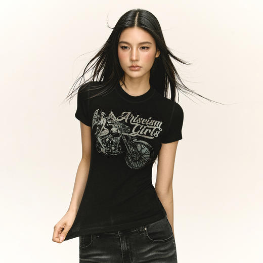 Ariseism 美式复古设计感短袖t恤女夏季新款修身上衣 商品图2