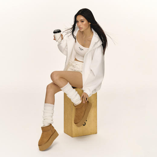 Ariseism&Neatoism 秋冬加绒厚底鞋迷你增高保暖休闲短筒雪地靴女 商品图1