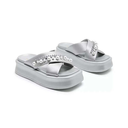 「K」洛诗琳21029夏季新款时尚珍珠水钻厚底交叉外穿凉拖鞋322 商品图4