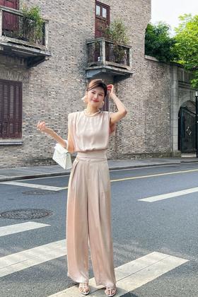 ESTELLICA 简约气质无袖衬衫显瘦宽腿长裤套装 20489