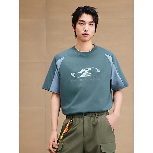 GXG男装 圆领T恤撞色拼接图案印花上衣凉感短袖针织 2025夏季热卖 商品图2