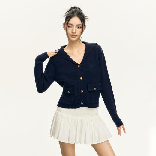 Ariseism 美式复古纯色V领宽松百搭针织开衫外套女春秋新款毛衣 商品图1