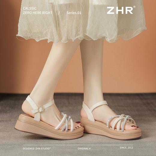 ZHR则则水钻5CM坡跟凉鞋女夏季仙女风凉鞋女外出百搭气质高跟鞋女 商品图1