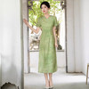 2025夏款棉质绿色复古改良V领奥黛新中式旗袍QMR 商品缩略图1