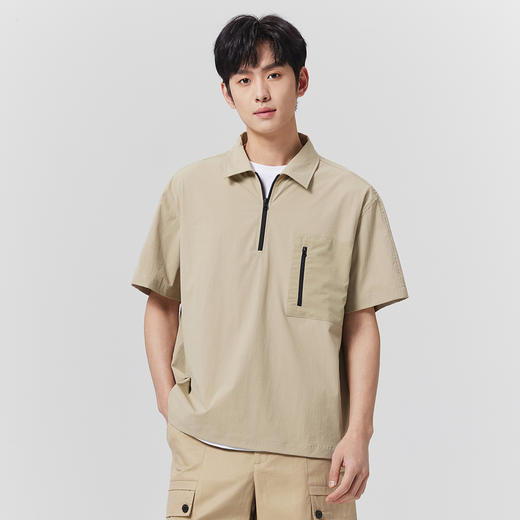 GXG男装25夏季时尚拉链口袋翻领简约通勤休闲男式短袖POLO衫K&C 商品图4