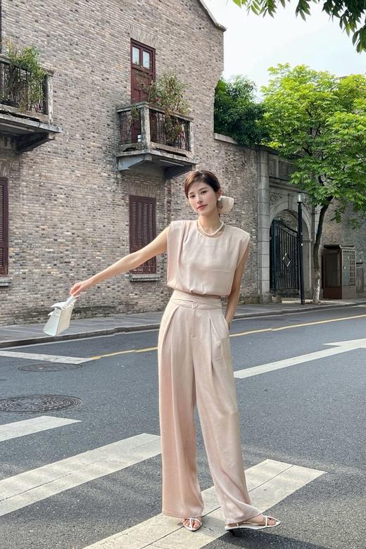 ESTELLICA 简约气质无袖衬衫显瘦宽腿长裤套装 20489 商品图1