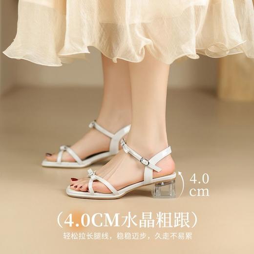 ZHR则则高级感银色蝴蝶结凉鞋法式一字带凉鞋款水晶粗跟凉鞋仙女 商品图8