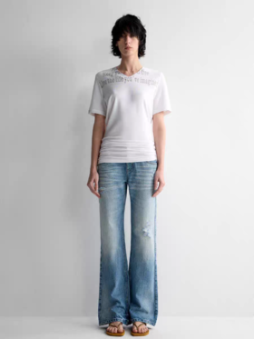 出逃赤岗西/25SST133/舒适莫代尔双色腰间堆叠感修身短袖T恤