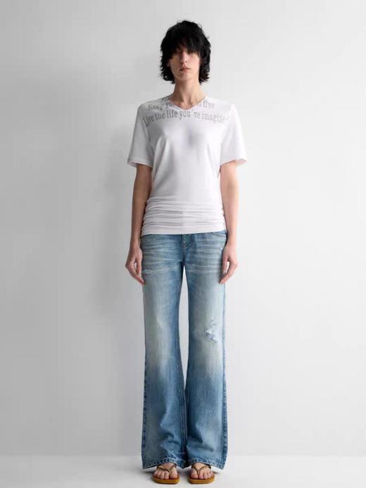 出逃赤岗西/25SST133/舒适莫代尔双色腰间堆叠感修身短袖T恤 商品图0