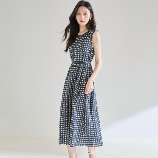 「高货sh」全新升级【铂金会员257/天猫339/差价82】(05929)洛诗琳2025夏季格纹印花棉质无袖收腰显瘦气质通勤连衣裙 商品图2