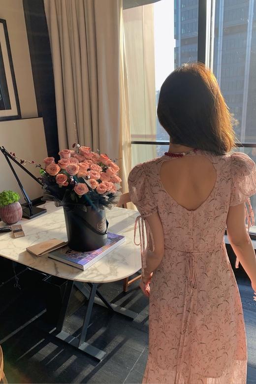 ANSUABEL 韩系粉色V领印花连衣裙 20504 商品图6